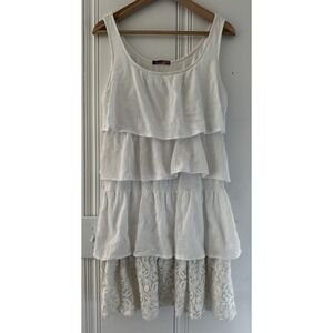 Boho Tiered Lace Mini Dress XS/S‎ At White Ruffle Cottagecore Festival Babydoll